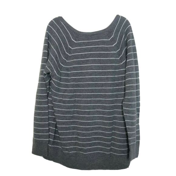 Gap Womens Sweater Large Gray White Stripes Brooklyn V-Neck - Picture 5 of 7